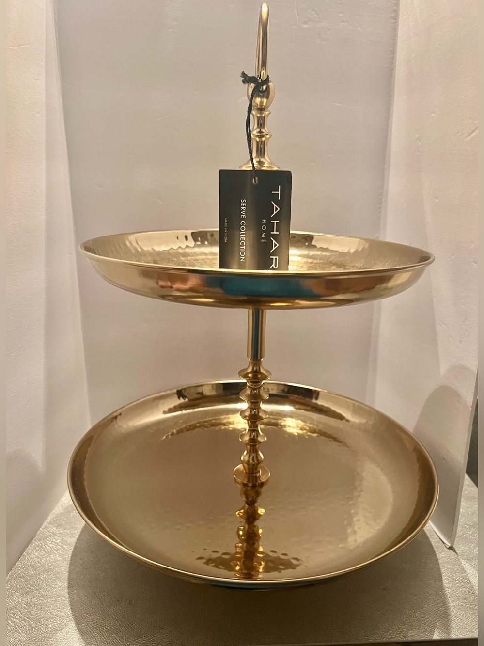 NEW TAHARI Gold Hammered 2 Tier Serving Tray. Desserts, Fruit, Appetizers. India